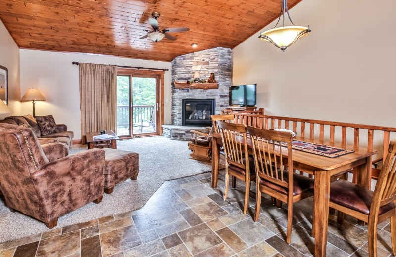 Cabin living room at Serenity Bay Resort.
