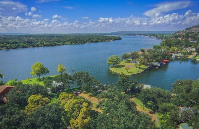 Aerial view of Shady Grove Vacation Home on Lake LBJ.