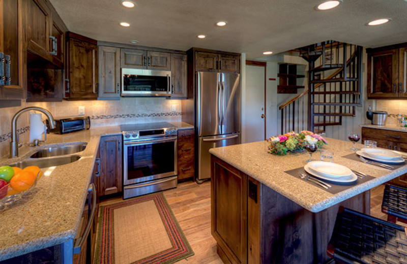 Rental kitchen at Bear Claw Condominiums.