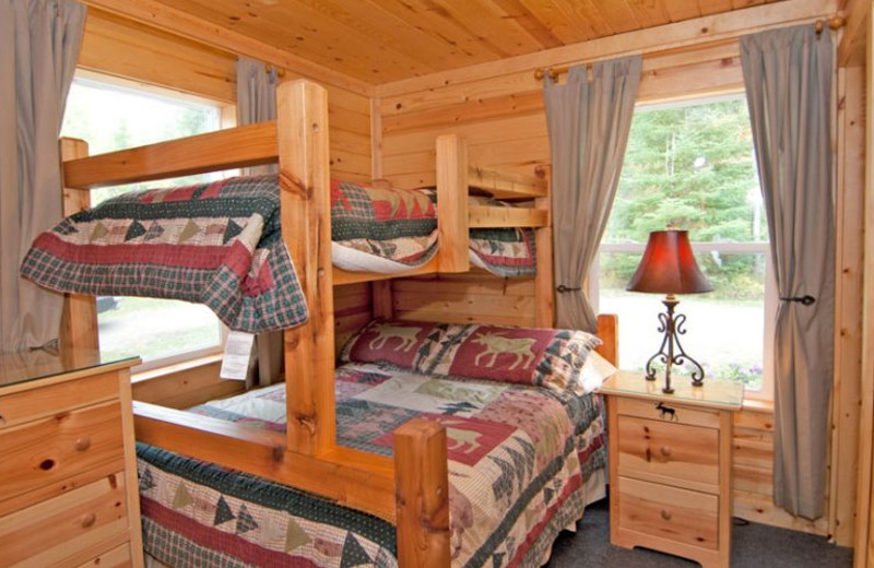 Cabin bedroom at Moose Track Adventures Resort.