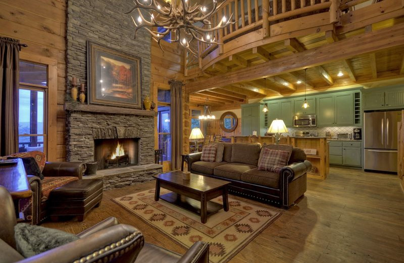 Rental living room at Blue Sky Cabin Rentals.