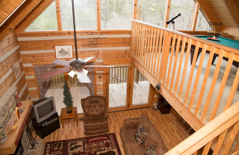 Cabin living room at TNT Cabin Rentals.