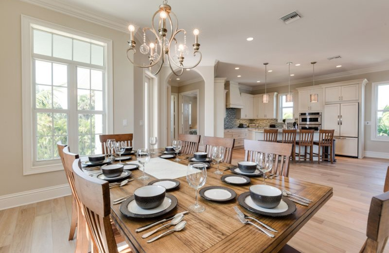 Rental kitchen at Sun Palace Vacation Rentals.