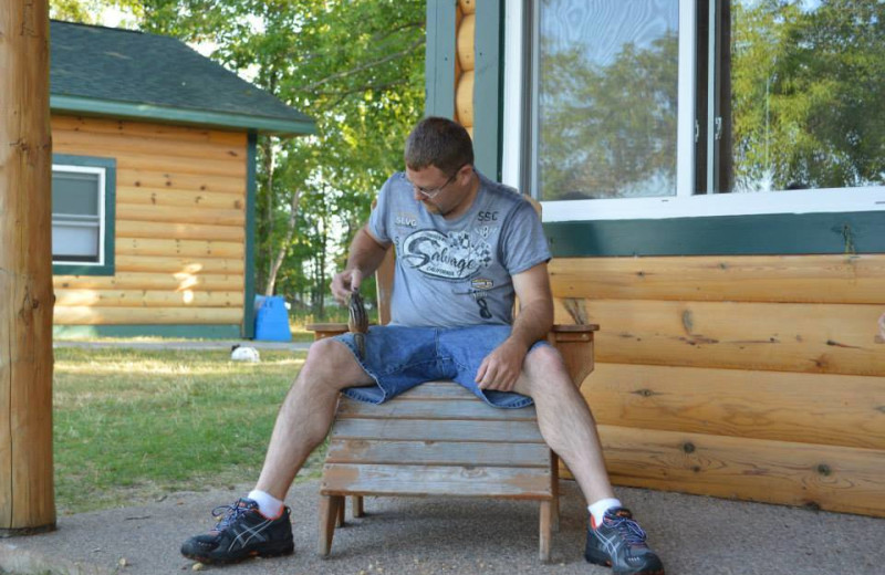 Relaxing on the porch at Hyde-A-Way Bay Resort.