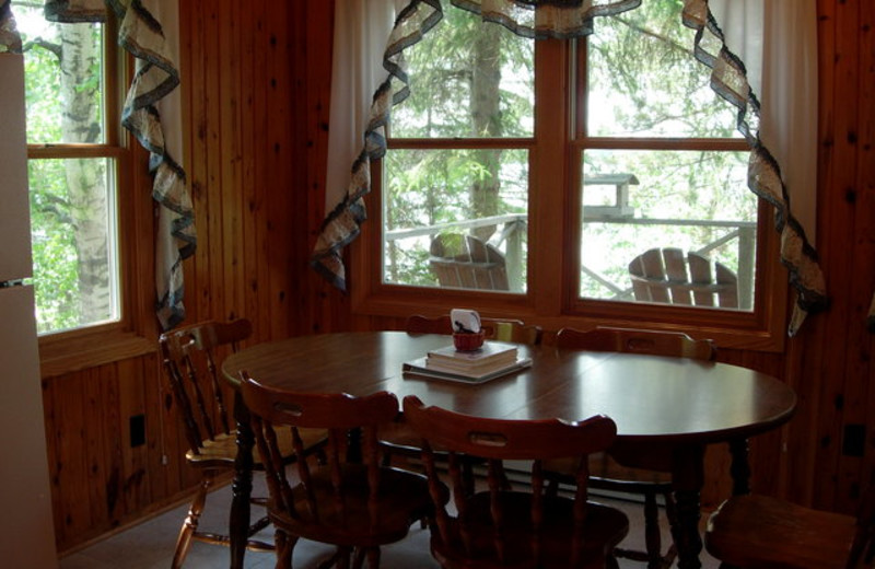 Cabin dining room at Black Pine Beach Resort.