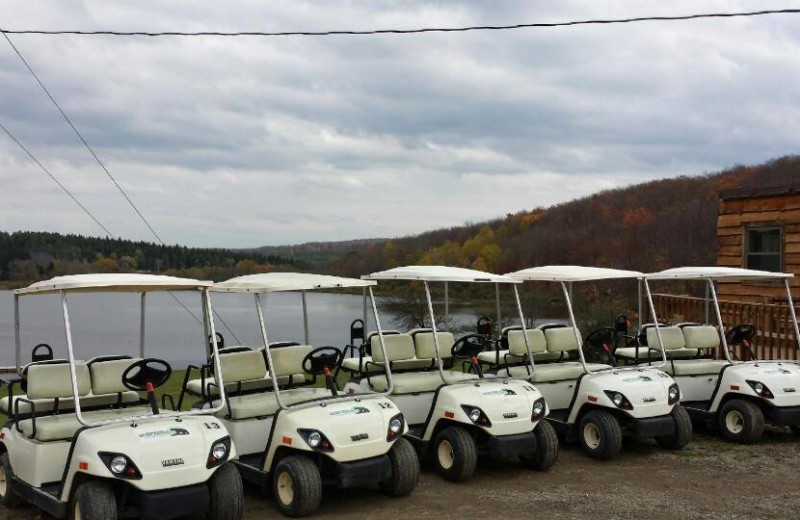 Golf carts at The Woods At Bear Creek Glamping Resort.