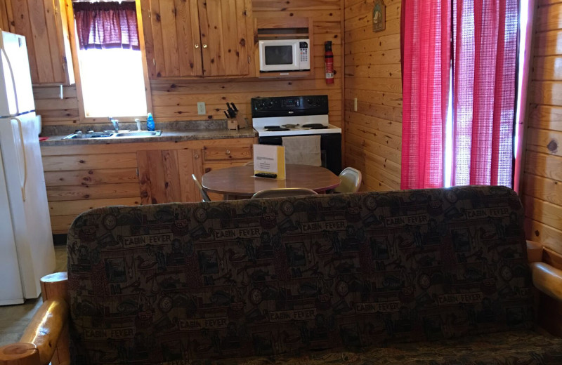 Cabin kitchen at Linder's HideAway Cabins.