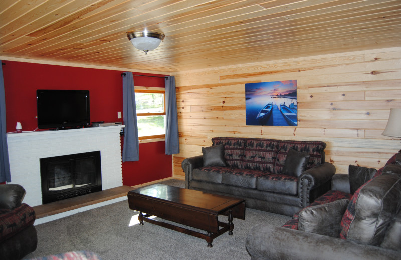 Cabin living room at Sandy Pines Resort.