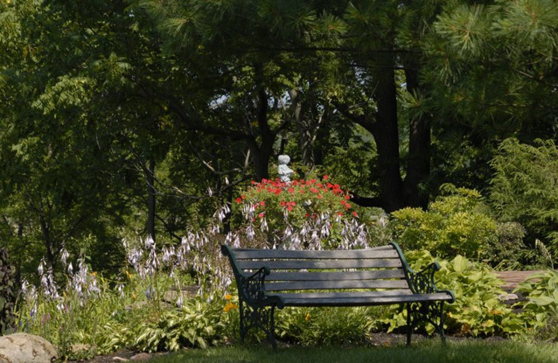 Bench by the garden at Morgan Samuels Inn.