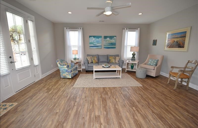 Rental living room at Barefoot Resort Rentals.