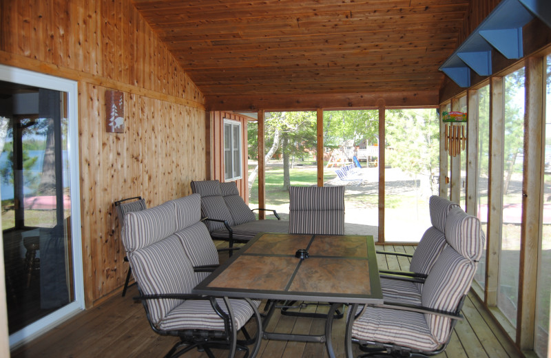 Cabin porch at Sandy Pines Resort.