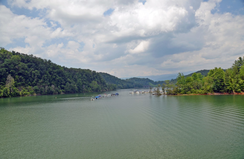 Lake view at Hidden Creek Cabins.