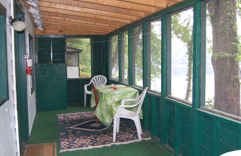 Cottage porch at The Elms Waterfront Cottages.