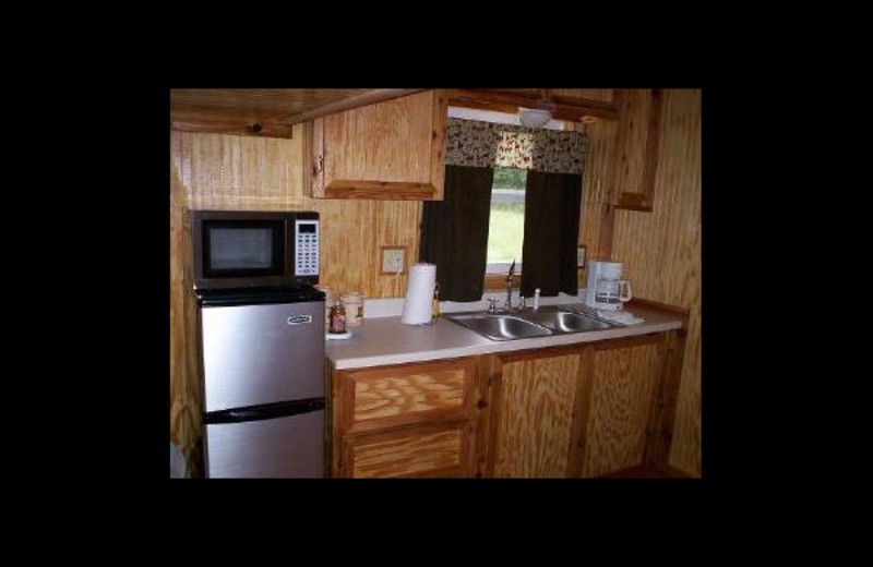 Cabin kitchen at C-bar-J Cabins.