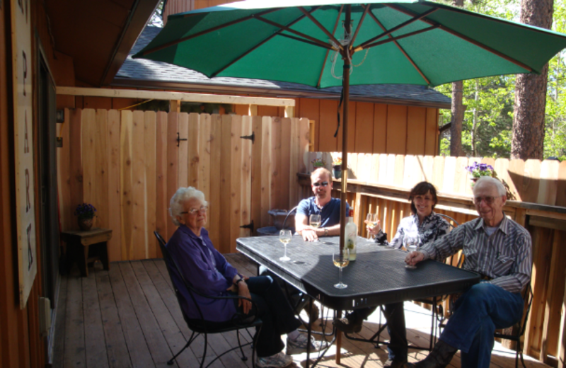 Family on patio at Bristlecone Lodge.