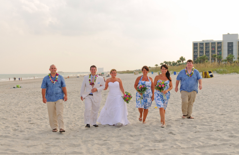 Wedding party on beach at Springmaid Beach Resort. 