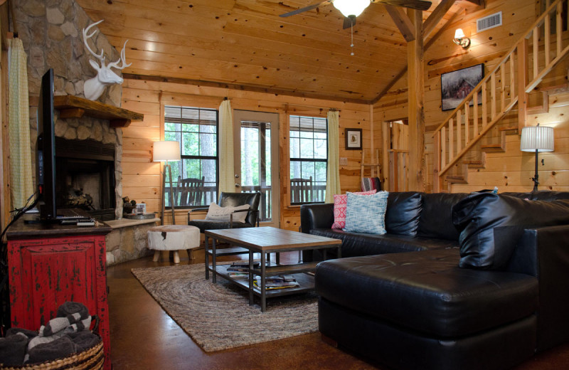 Cabin living room at Lake Mountain Cabins.