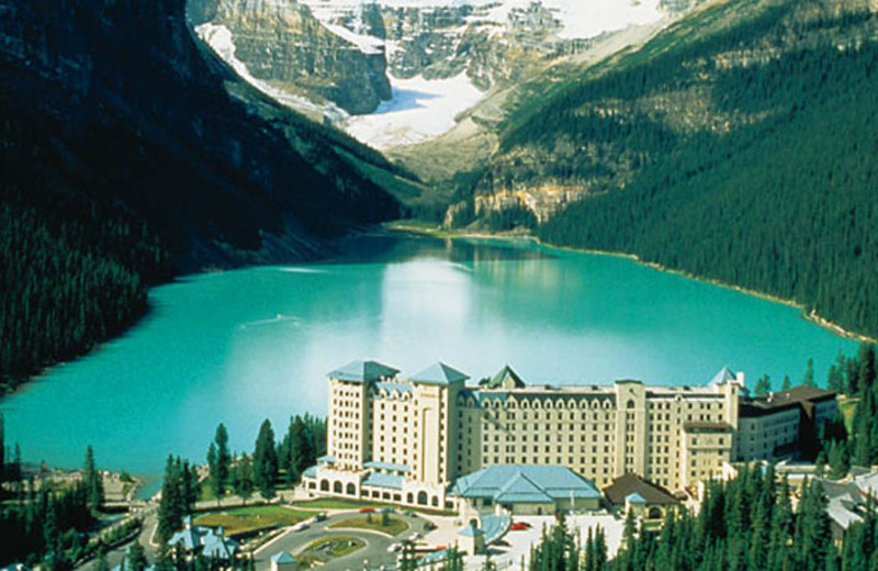 Aerial view of The Fairmont Chateau Lake Louise.