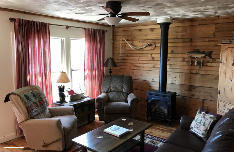 Living room at Whispering Pines Guest Cabin.