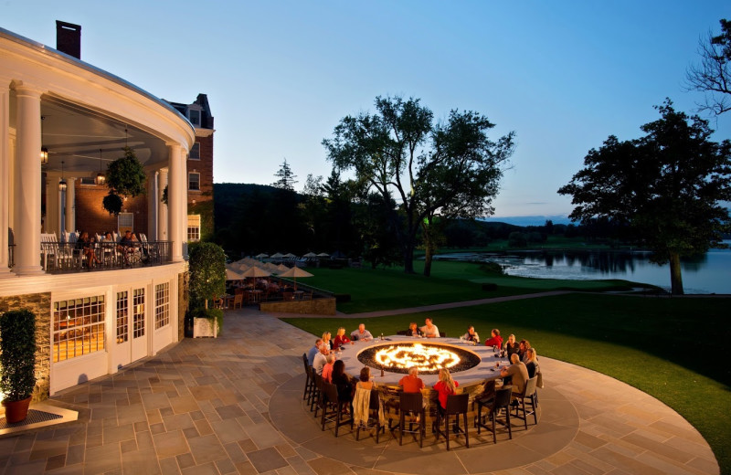 Group around the bonfire at The Otesaga Resort Hotel.