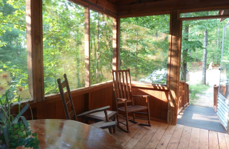 Cabin porch at Mountain Rest Cabins and Campground.