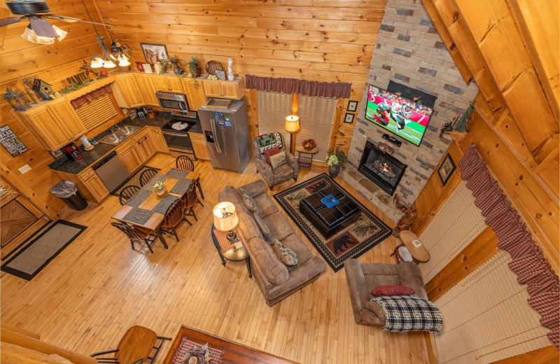Cabin living room at American Patriot Getaways, LLC.