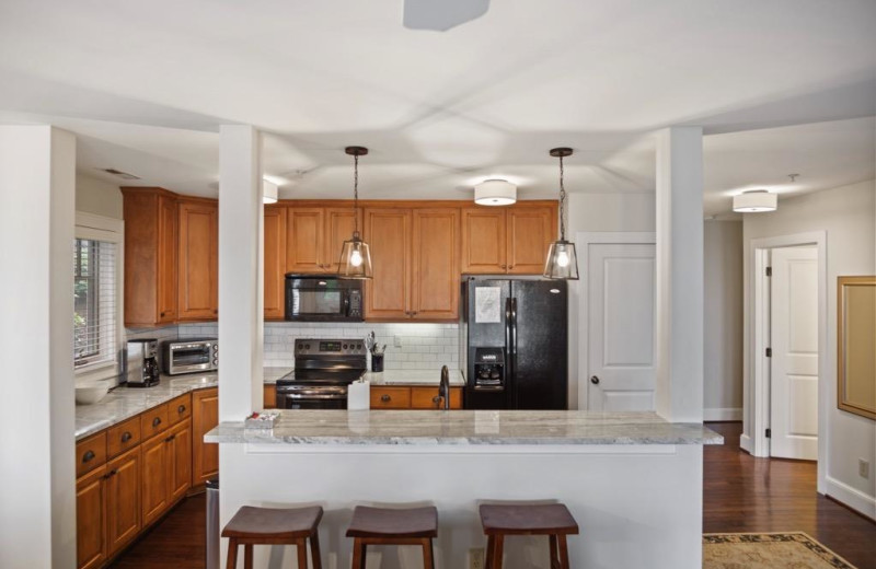 Rental kitchen at Foscoe Rentals.