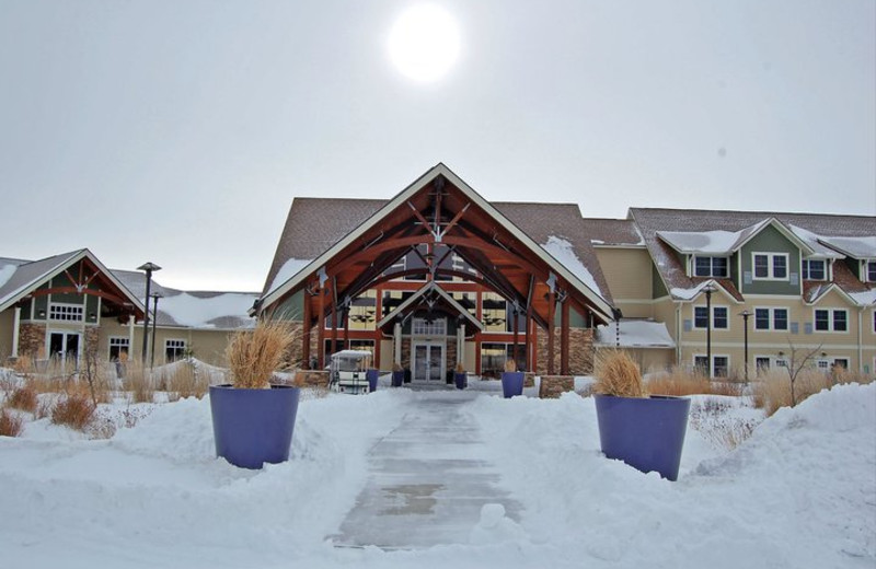 Exterior winter view at Honey Creek Resort.
