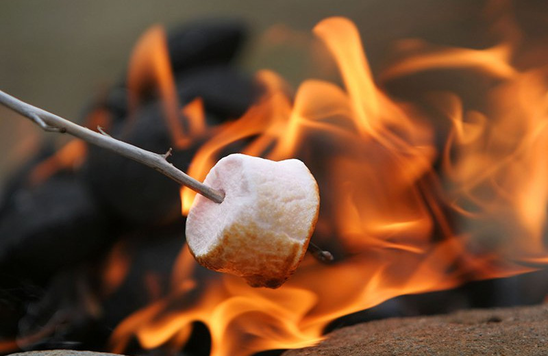 Roasting marshmallow in a bonfire at The Lantern Inn.