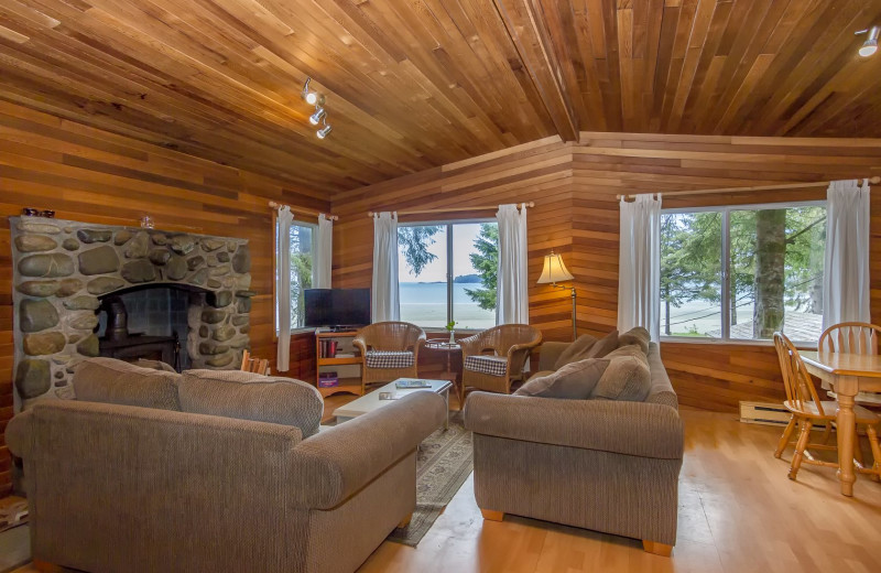 Cabin living room at MacKenzie Beach Resort.