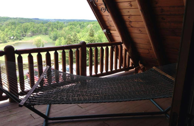 Relaxing on the balcony at Pine Lakes Lodge.