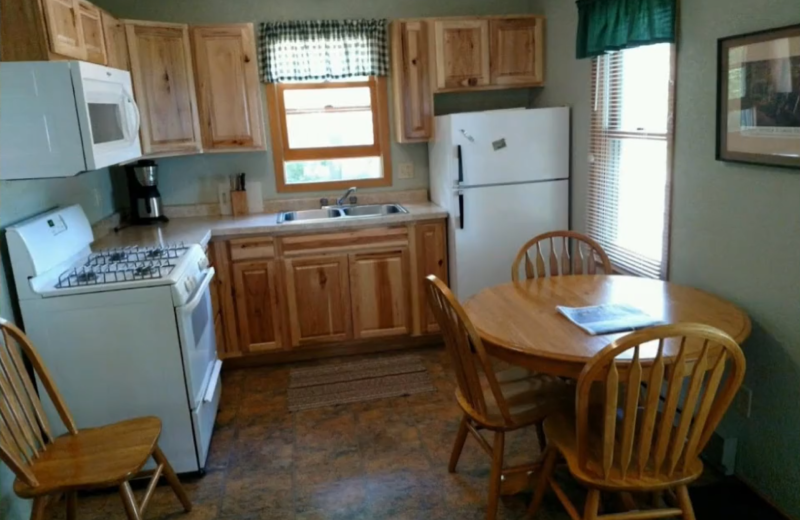 Cabin kitchen at Lykins Pinehurst Resort.