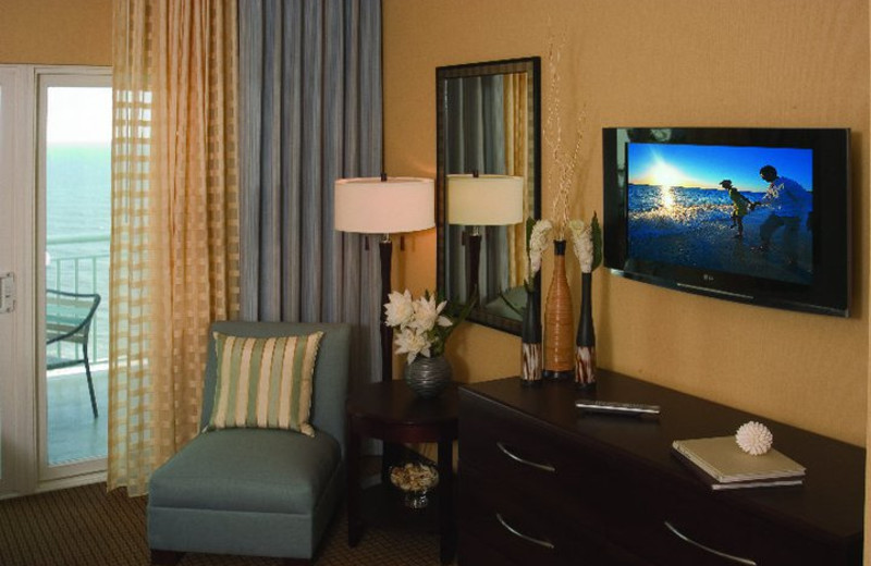 Guest room at Hilton Suites Ocean City Oceanfront.