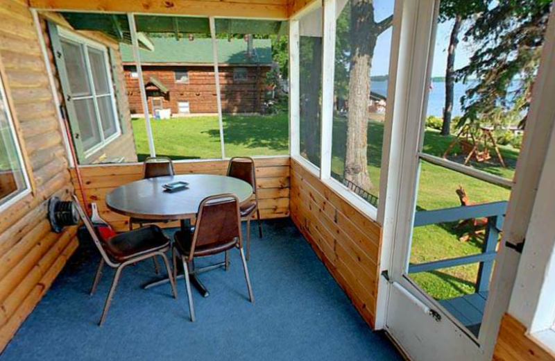 Cabin porch at Anderson's Northland Lodge.