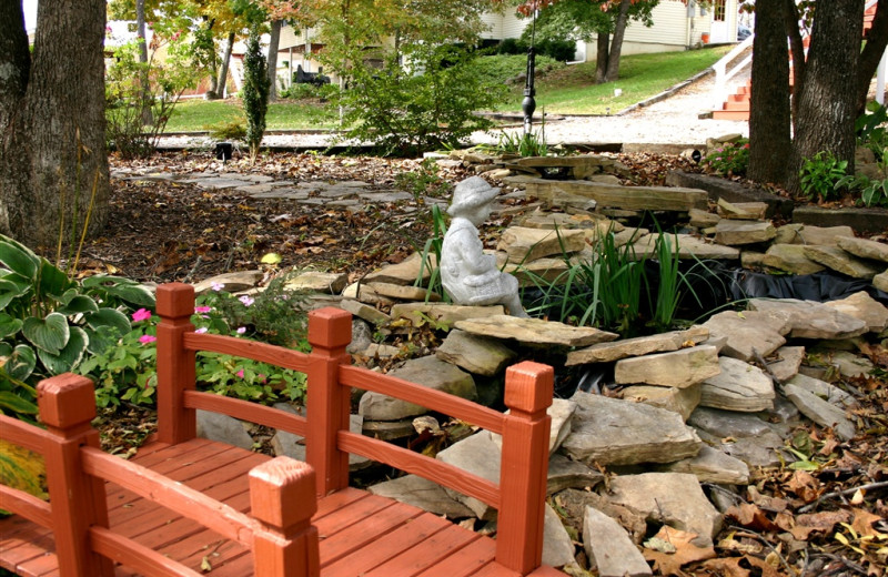 Pond in garden at River Ridge Inn.