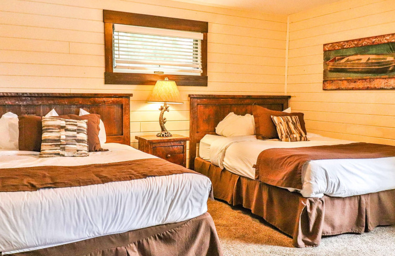 Cabin bedroom at Lost Lake Lodge.