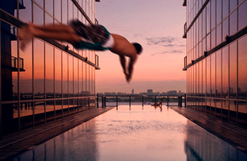 Diving into the pool at Casa Moderna Miami.