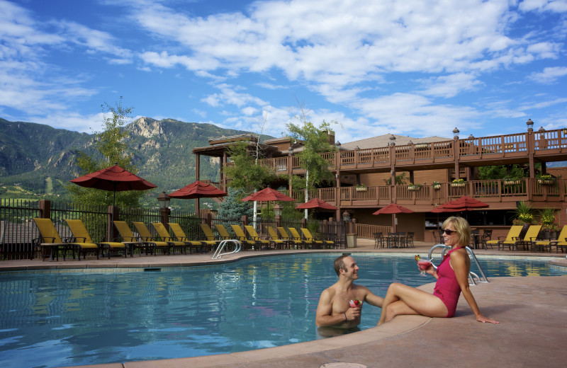 The resort pool at Cheyenne Mountain Resort features stunning mountain views and is open year round.