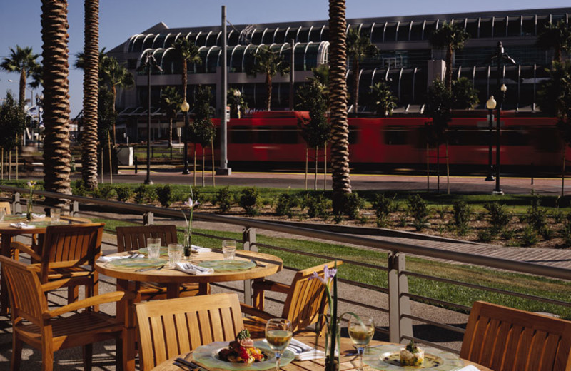 Patio dining at McCormick & Schmick’s Seafood Restaurant at Omni San Diego Hotel.