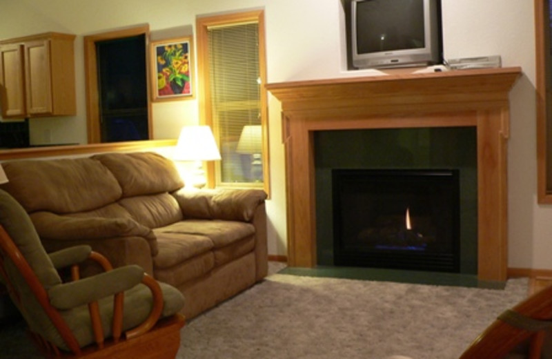 Suite living room with fireplace