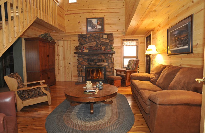 Cabin living room at Silver Mountain Resort and Cabins.