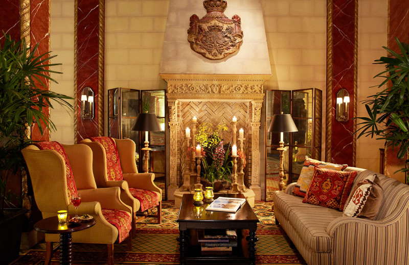 Hotel fireplace at Serrano Hotel.