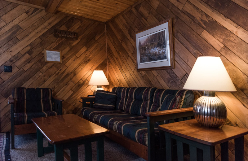 Cabin living room at Pitlik's Sand Beach Resort.