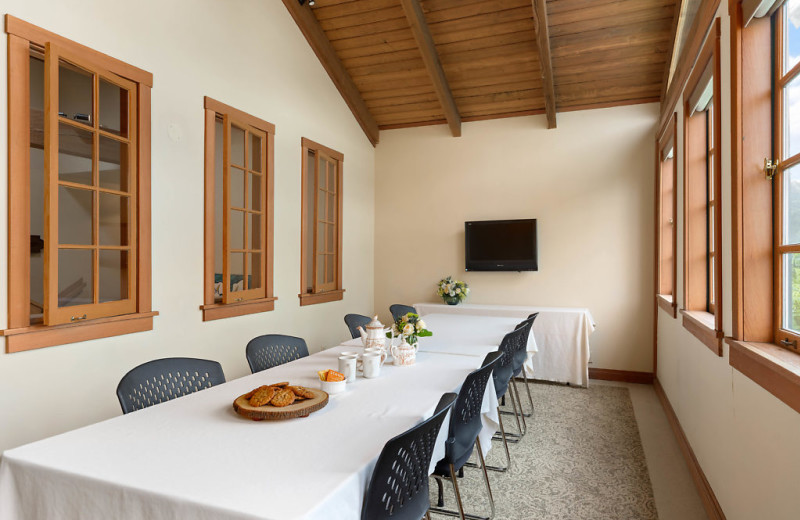 The Birds Nest is a bright room that can hold 12 seated at the conference table. 