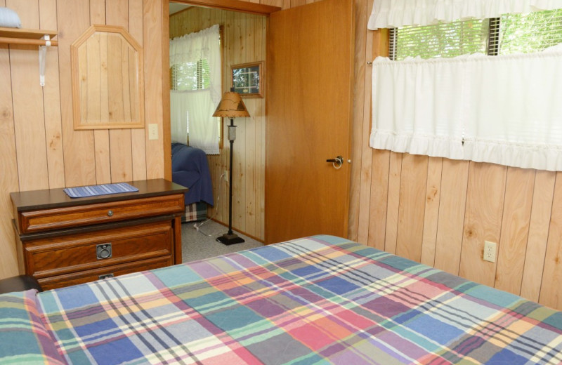 Cabin bedroom at Riverside Resort.