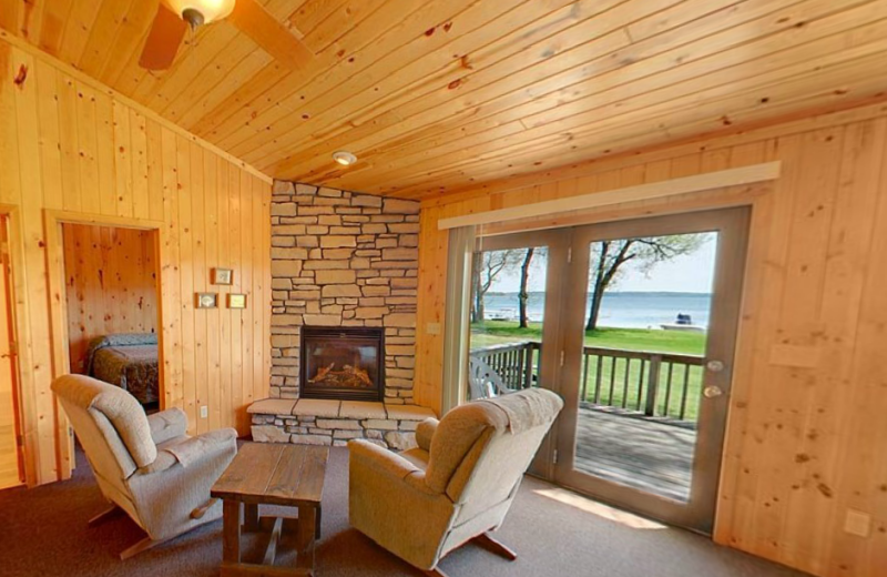 Cabin living room at Hiawatha Beach Resort.