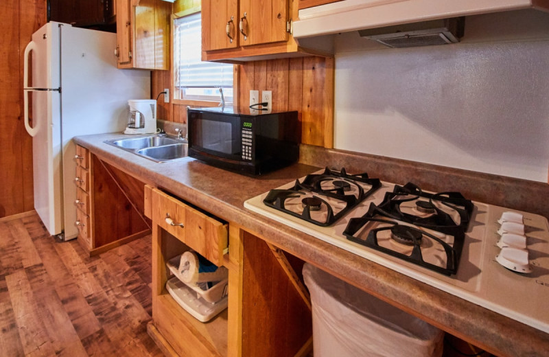 Cabin kitchen at Lone Star Jellystone.