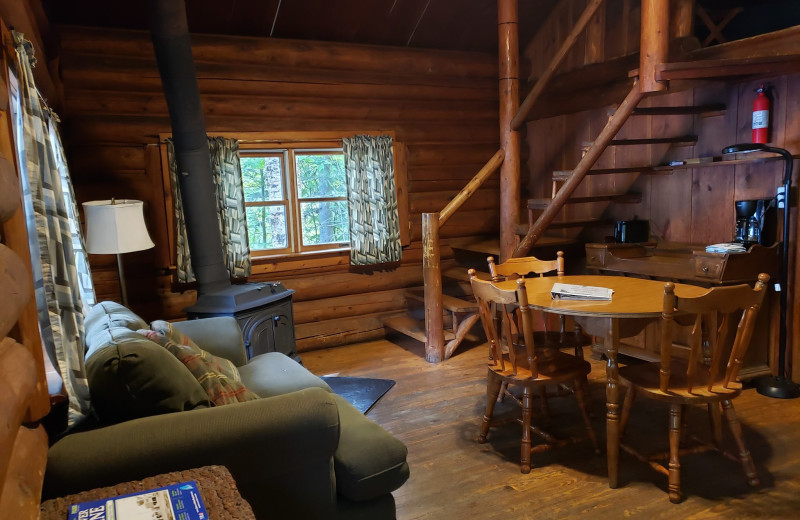 Cabin living room at The Birches Resort.