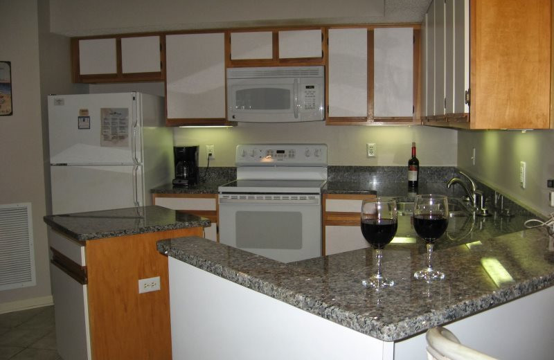 Rental kitchen at Gulf Beach Rentals.