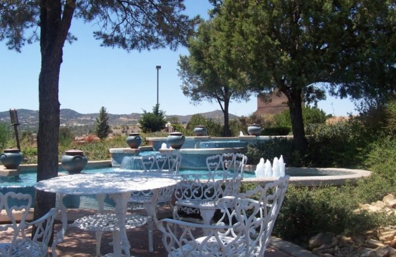 Outdoor patio at Forest Villas Hotel.